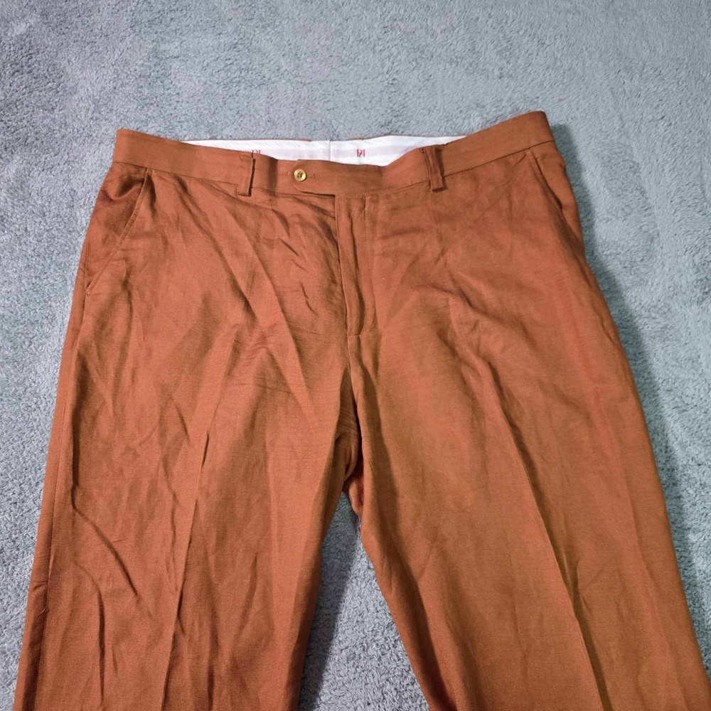 Royal Prestige Mens 44 Dress Pants Rust Orange Linen Blend Cuffed Flat Front